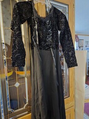 Royal Bones Black Velvet Floral Lace-Up Maxi Dress